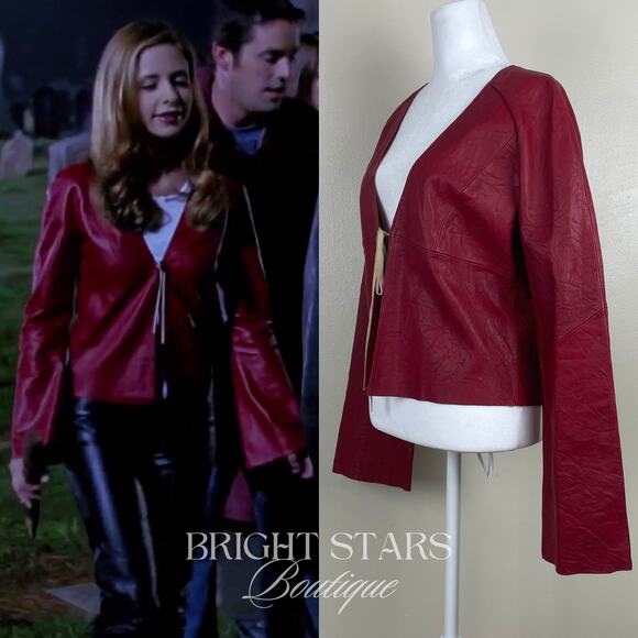 Rare Red Leather Jacket ASO Buffy the Vampire Slayer Tie Front Deadstock Vintage - Picture 3 of 13